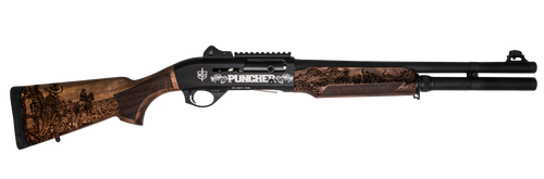 MAC 21000122PNCH Cowboy Puncher  12 Gauge Semi-Auto 3" 5+1 18.50" 18" Black Barrel, Black Engraved Receiver w/Picatinny Rail, Engraved Wood Stock