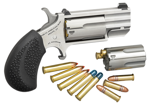 North American Arms PUGDC Pug Conversion 22 LR/22 WMR 5 Shot 1" Stainless Steel Barrel, Stainless Steel Frame, Stainless Cylinder, Black Rubber Grip, Exposed Hammer, XS White Dot Sight