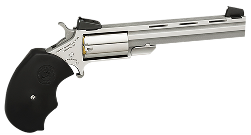North American Arms MMTL Mini-Master *CA Compliant 22 LR 5 Shot 4" Stainless Steel Vent Rib Barrel, Stainless Steel Frame, Stainless Cylinder, Black Finger Grooved Rubber Grip, Exposed Hammer