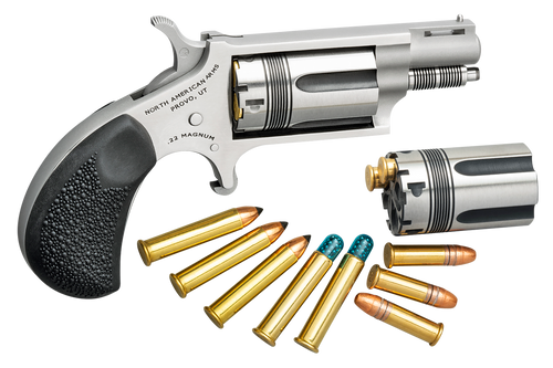 North American Arms 22MCTW Wasp Combo 22 LR/22 WMR 5 Shot 1.63" Stainless Steel Vent Rib Barrel, Stainless Steel Frame & Cylinder, Black Pebbled Rubber Grip, Exposed Hammer