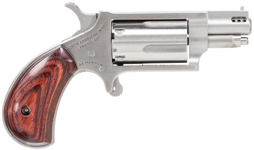 North American Arms 22MSP Mini-Revolver  22 WMR 5 Shot 1.13" Stainless Steel Ported Barrel, Frame & Cylinder, Rosewood Birdshead Grip, Exposed Hammer