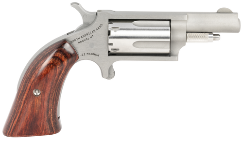 North American Arms 22MGBG Mini-Revolver  Sports South Exclusive 22 WMR 5 Shot 1.63" Stainless Steel Barrel, Frame & Cylinder, Wood Boot Grip, Exposed Hammer