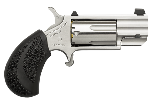 North American Arms PUGD Pug  22 WMR 5 Shot 1" Stainless Steel Barrel, Frame & Cylinder, Black Pebbled Rubber Grip, Exposed Hammer
