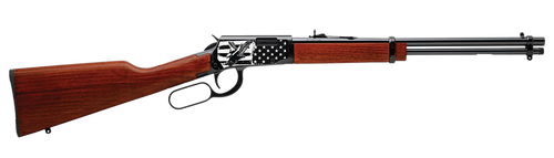 Rossi RL22181WD-EN22 Rio Bravo  22 LR 15+1 18" Black Polished Alloy Steel Barrel, Black Engraved w/Flag & Eagle Alloy Steel Receiver, Hardwood Fixed Stock, Right Hand
