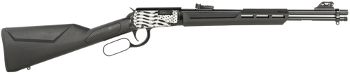 Rossi RL22181SYEN11 Rio Bravo  Lever Action 22 LR 15+1 18" Round Barrel, Black, Polished US Flag Engraved Rec, Synthetic Stock, Fiber Optic Sights