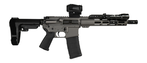 Shark Coast Tactical SCC06889GRYN300-P Grey Night Bundle 300 Blackout 30+1 10" Threaded Barrel, Aluminum Receiver w/Picatinny Rail, M-LOK Handguard, Polymer SB Tactical SBA3 Brace, Streamlight ProTac