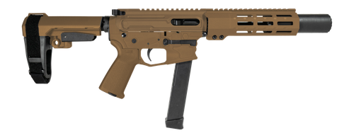 Shark Coast Tactical SCC06735SPFDE9 Sneeky Pete 9mm Luger 30+1 5.50" Black Melonite Threaded Barrel, Flat Dark Earth Cerakote Receiver, SB Tactical SBA3 Brace