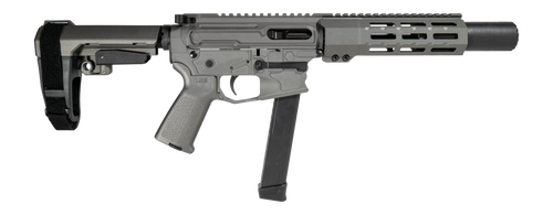 Shark Coast Tactical SCC06759SPGY9 Sneeky Pete 9mm Luger 30+1 5.50" Black Melonite Threaded Barrel, Gray Cerakote, SB Tactical SBA3 Brace