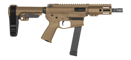 Shark Coast Tactical SCC06773SP9NTAN Sneeky Pete 9mm Luger 30+1 5.50" Black Melonite Threaded Barrel, Tan Cerakote Receiver, SB Tactical SBA3 Brace