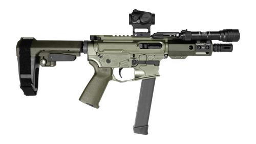 Shark Coast Tactical SCC05752GK9B Grassy Knoll Bundle 9mm Luger 30+1 5" Threaded Barrel, Aluminum Receiver w/Picatinny Rail, M-LOK Handguard, Polymer SB Tactical SBA3 Brace, Streamlight ProTac Rail Li
