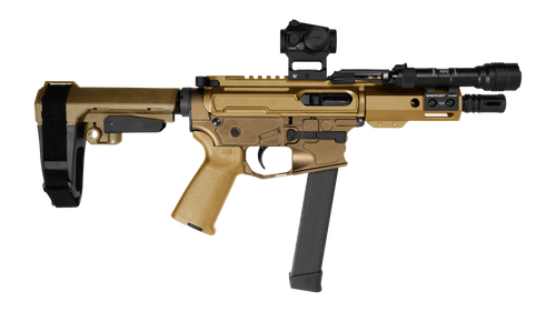 Shark Coast Tactical SCC00689SR9B Sunrise Bundle 9mm Luger 30+1 5" Threaded Barrel, Aluminum Receiver w/Picatinny Rail, M-LOK Handguard, Polymer SB Tactical SBA3 Brace, Streamlight ProTac Rail Light 2