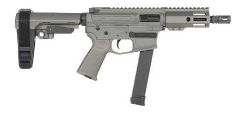 Shark Coast Tactical SCC06780SP9NGY Sneeky Pete 9mm Luger 30+1 5.50" Black Melonite Threaded Barrel, Gray Cerakote Receiver, SB Tactical SBA3 Brace
