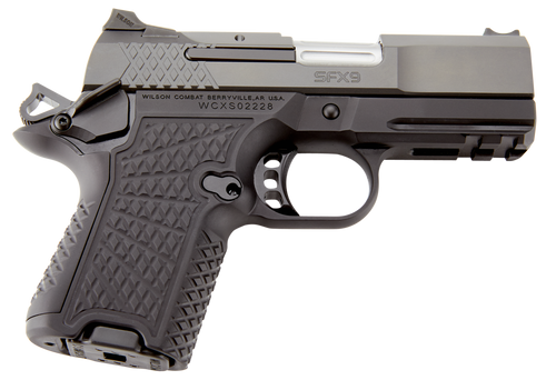 Wilson Combat SFX9SCR3A SFX9 Sub-Compact 9mm Luger 10+1 15+1 3.25" Stainless Steel Barrel, Black DLC Serrated Stainless Steel Slide, Black Aluminum Frame w/Beavertail & Picatinny Rail, Black G10 Grip