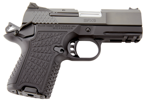 Wilson Combat SFX9SCR3A SFX9 Sub-Compact 9mm Luger 10+1 15+1 3.25" Stainless Steel Barrel, Black DLC Serrated Stainless Steel Slide, Black Aluminum Frame w/Beavertail & Picatinny Rail, Black G10 Grip