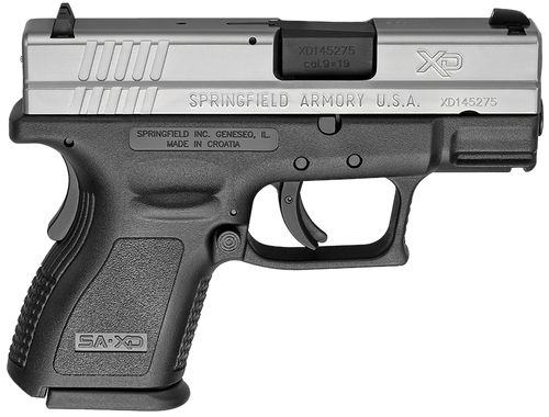 Springfield Armory XD9821 XD *CA Compliant Sub-Compact Frame 9mm Luger 10+1, 3" Black Melonite Steel Barrel, Serrated Stainless Steel Slide, Black Polymer Frame w/Picatinny Rail