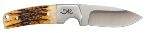 Browning 3220509B Buckmark Hunter 3" Fixed Drop Point Plain 8Cr13MoV SS Blade, Brown Jigged Ox Bone Handle, Box