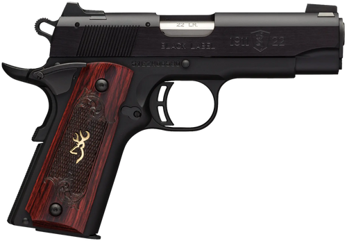 Browning 051852490 1911 Black Label Medallion Compact 22 LR 10+1, 3.63" Target Crown Barrel, Matte Black Serrated Slide & Aluminum Frame w/Beavertail