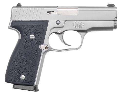 Kahr Arms K9093A K9  9mm Luger 7+1/8+1 3.47" Stainless Polygonal Rifled Barrel, Matte Serrated Stainless Steel Slide, Matte Stainless Steel Frame, Black Textured Wraparound Polymer Grip, Right Hand