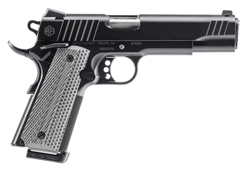 Alpha Foxtrot AA27X4ENA-XQBK08-WBS AF1911  Full Size 45 ACP 8+1 5" Stainless Bull Barrel, Black QPQ Stainless Steel Serrated Slide, Black QPQ Stainless Steel Serrated Frame w/Beavertail G10 Grip