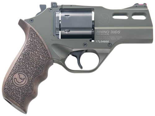 Chiappa Firearms CF340285 Rhino 30SAR *CA Compliant Small Frame 357 Mag 6 Shot, 3" Green Cerakote Steel Barrel, Blued Steel Cylinder, Green Cerakote Aluminum Frame, Walnut Grip, Exposed Hammer