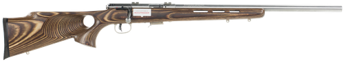 Savage Arms 94725 93 BTVS Full Size 22 WMR 5+1 21" Satin Stainless Heavy Barrel, Satin Drilled & Tapped Stainless Steel Receiver, Natural Brown Thumbhole Laminate Stock, Right Hand