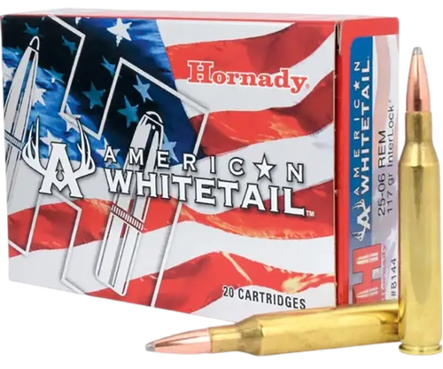 Hornady 8144 American Whitetail  25-06Rem 117gr InterLock Boat Tail Soft Point 20 Per Box/10 Case