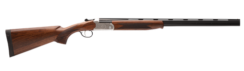 Stevens 22595 555 E Full Size 410 Gauge Break Open 3" 2rd 26" Black Satin Over/Under Vent Rib Barrel, Engraved Satin Silver Aluminum Receiver, Fixed Satin Turkish Walnut Stock, Ambidextrous