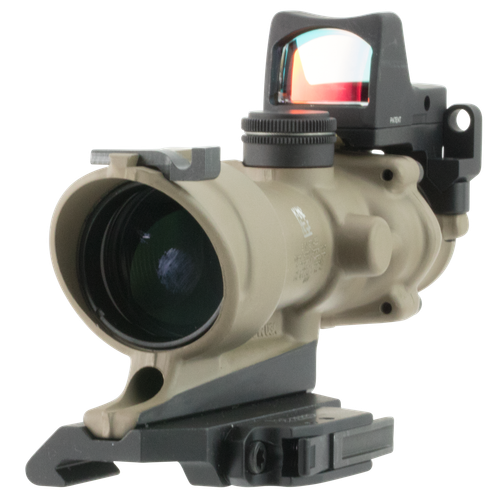 Trijicon 100555 ACOG ECOS Combo Flat Dark Earth 4x32mm Illuminated Amber Crosshair .223 BDC Reticle