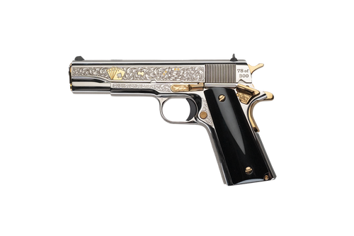 Colt 1911 Gambler .45 ACP, 5" Barrel, 8+1, Engraved High-Polish Nickel