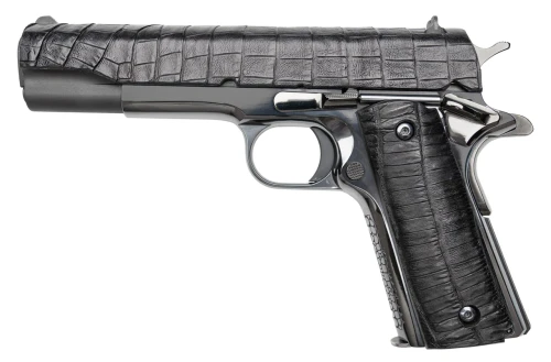 Colt 1911 Gator .45 ACP, 5" Barrel, 7+1, Genuine Black Alligator Leather / Black DLC 