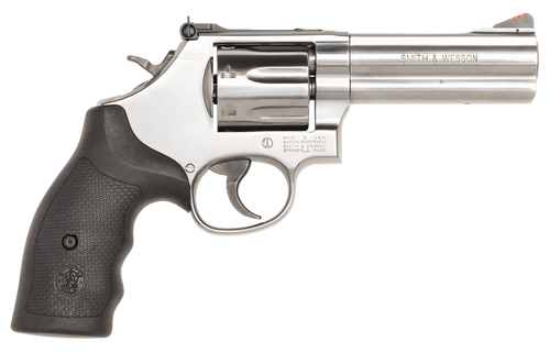 Smith & Wesson 164194 Model 686 Plus 357 Mag or 38 S&W Spl +P Stainless Steel 4.12" Barrel, 7 Shot, Satin Stainless Steel L-Frame, Red Ramp Front/White Outline Rear Sights, Internal Lock