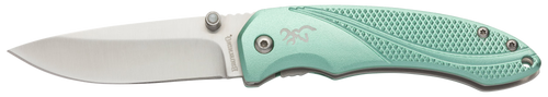 Browning 3220360 Allure  EDC 2.88" Folding Drop Point Plain 7Cr17MoV SS Blade, Mint Green Textured Anodized Aluminum Handle,  Includes Pocket Clip