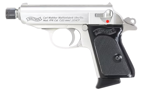 Walther Arms 4796060 PPK  32 ACP 6+1 3.30" Stainless Steel Threaded Barrel, Stainless Serrated Steel Slide, Stainless Steel Frame w/Beavertail, Textured Polymer Grip