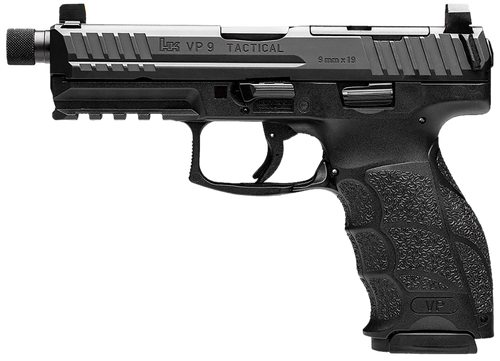 HK 81001155 VP9 Tactical 9mm Luger 17+1 4.70" Black Threaded Barrel, Black Cerakote Optic Ready/Serrated Steel Slide, Black Polymer Frame w/Picatinny Rail, Black Interchangeable Backstrap Grip