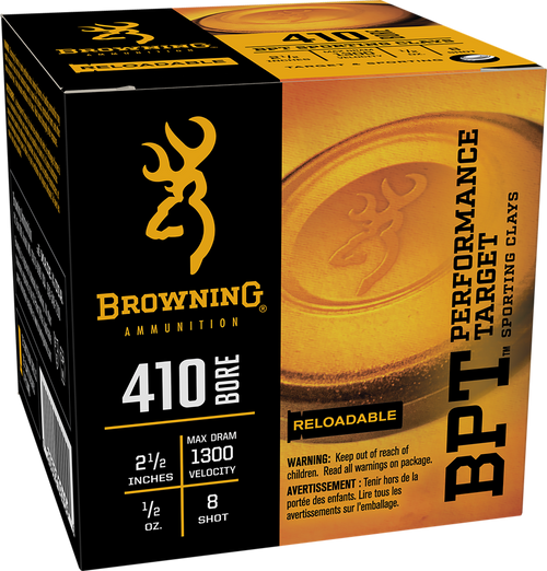 Browning Ammo B193634128 BPT Performance Target Sporting Clay 410Gauge 2.50" 1/2oz 8Shot 25 Per Box/10 Case