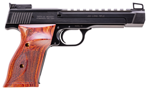 Smith & Wesson 178031 41 Performance Center Full Size Frame 22 LR 10+1, 5.50" Blued Button Rifled/Picatinny Rail Barrel, Blued Serrated Slide & Frame, Custom Wood Target Grip, Thumb Safety
