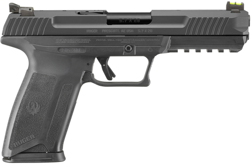 Ruger 16403 Ruger-5.7 Pro 5.7x28mm 20+1 4.94" Black Nitride Alloy Steel Barrel, Black Oxide Optic Cut/Serrated Steel Slide, Black Polymer Frame w/Picatinny Rail, Black Polymer Grip, Right Hand