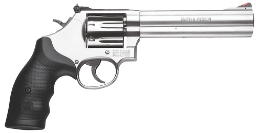 Smith & Wesson 164198 Model 686 Plus 357 Mag or 38 S&W Spl +P  Stainless Steel 6" Barrel & 7rd   Cylinder, Satin Stainless Steel L-Frame, Red Ramp Front/White Outline Rear Sights, Internal Lock