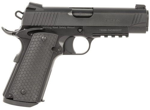 Girsan 392070 MC1911 C Untouchable Compact Frame 45 ACP 8+1 4.40" Black Steel Barrel, Black Serrated Steel Slide & Frame w/Beavertail & Picatinny Rail, Black Polymer Grip