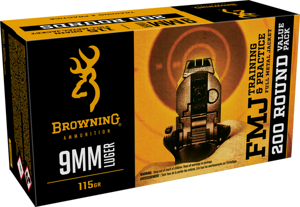 Browning Ammo B191800096   9mm 115gr Full Metal Jacket 200 Per Box/5 Case *Bulk Pack