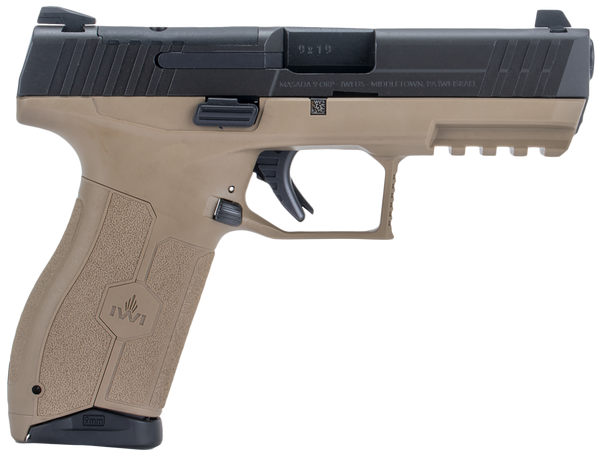 IWI US M9ORP10FDNS MASADA  Full Size 9mm Luger 10+1, 4.10" Black Button Rifled Steel Barrel, Black Optic Ready/Serrated Steel Slide, Flat Dark Earth Polymer Frame w/Picatinny Rail, Ambidextrous