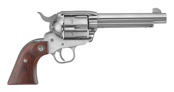 Ruger 5104 Vaquero  Medium Frame 45 Colt (Long Colt) 6rd 5.50" High Gloss Stainless Steel Barrel, Cylinder & Frame, Hardwood Grip, Transfer Bar Safety, Exposed Hammer