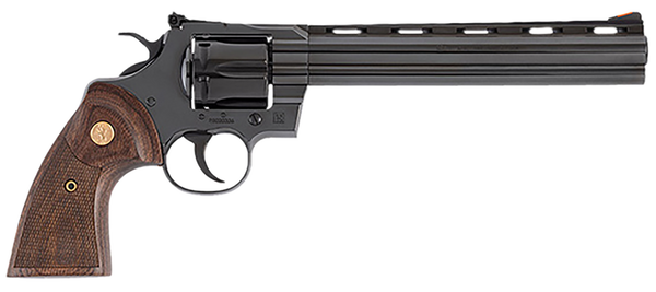 Colt Mfg PYTHONBP8WTS Python  357 Mag 6 Shot 8" Blued Carbon Steel Vent Rib Barrel, Cylinder & Frame, Wood Grip, Exposed Hammer