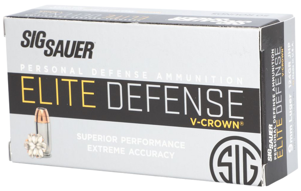 Sig Sauer E9MMA250 Elite Performance  9mmLuger 124gr V-Crown Jacketed Hollow Point 50 Per Box/10 Case