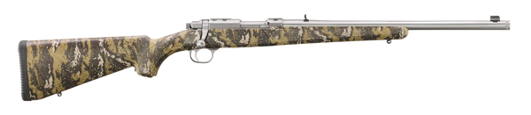 Ruger 7420 77/357  357 Mag 5+1 18.50" Brushed Stainless Threaded Barrel, Brushed Stainless Integral Scope Mount, Fixed Desolve Bare Reduced Camo Synthetic Stock, Thread Protector