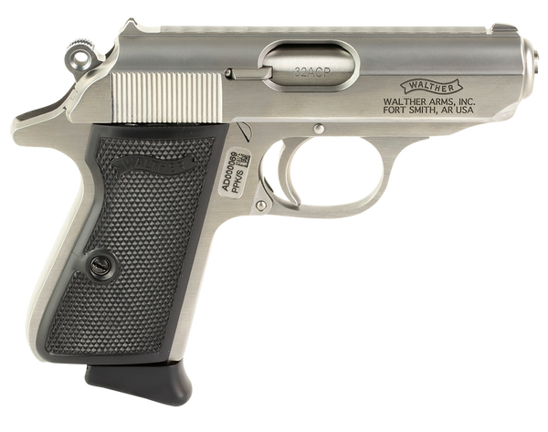 Walther Arms 4796022 PPK/S  32 ACP 7+1 3.30" Stainless Steel Barrel, Matte Stainless Serrated Steel Slide, Stainless Aluminum Frame w/Beavertail, Black Checkered Polymer