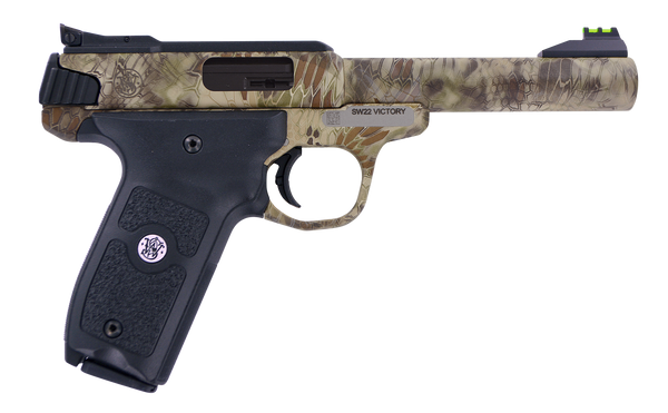 Smith & Wesson 10297 SW22 Victory Full Size Frame 22 LR 10+1 5.50" Kryptek Highlander Match Grade Steel Barrel & Frame, Black Textured Grip, Thumb Safety