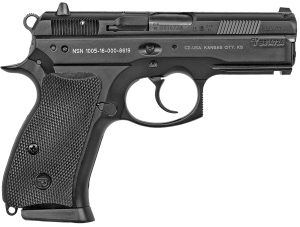 CZ-USA 01199 P-01 Compact Compact Frame 9mm Luger 10+1, 3.75" Blued Steel Barrel, Black Serrated Steel Slide, Black Polycoat Aluminum Frame w/Beavertail, Black Rubber Grip