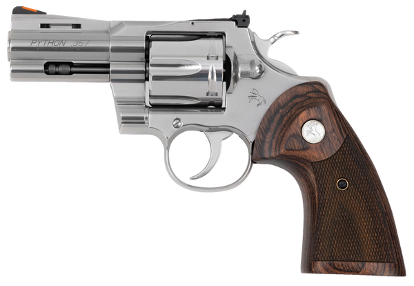 Colt Mfg PYTHONSP3WTS Python  38 Special 357 Mag 6 Shot 3" Stainless Recessed Target/Vent Rib Barrel, Cylinder  & Frame, Walnut w/Colt Medallion Grip