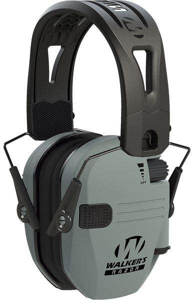 Walker's GWPRSEMRHBGY Razor Tacti-Grip 23 dB Over the Head Battleship Gray/Black Polymer
